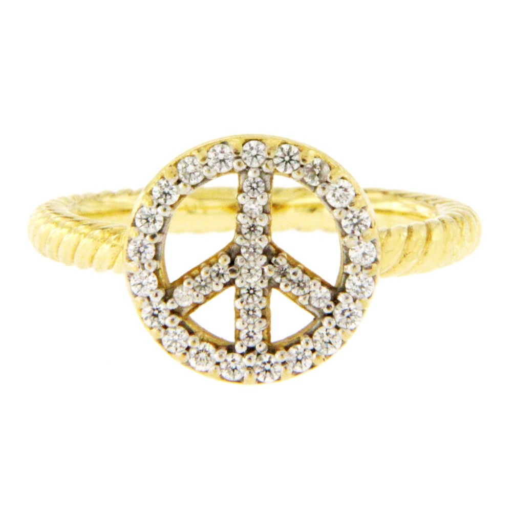 DAVID YURMAN Cable Collectibles Diamond Peace Sign Ring in 18k Yellow Gold.